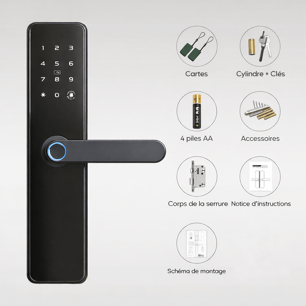 Serrure connectée Seranor Alpha et ses accessoires